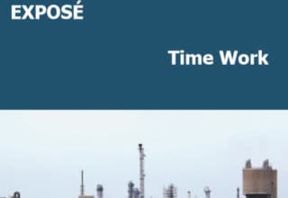 Exposé cover sheet of Time Work GmbH with photo of an industrial landscape