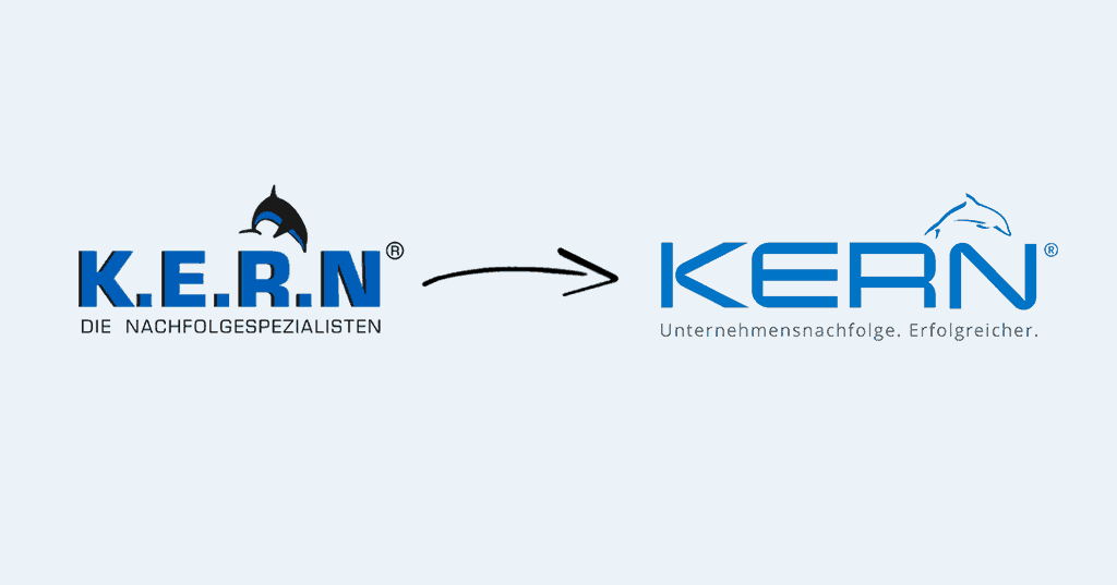 Darstellung des Alten KERN Logos in der Umwandlung zum neuen Logo in Ocean Blue