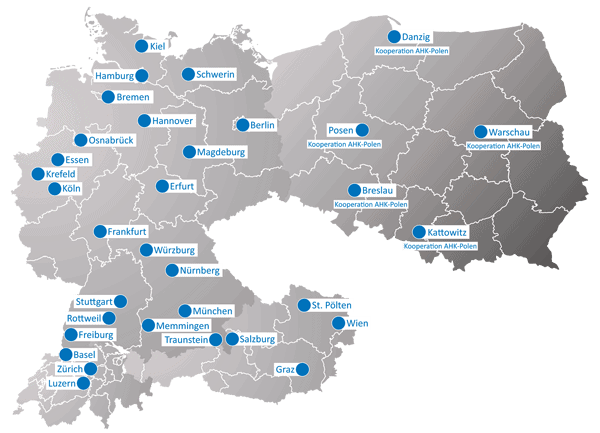 KERN Standort-Landkarte Deutschland, Österreich, Schweiz, Polen