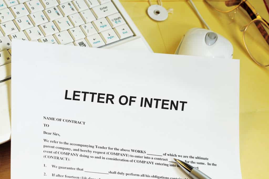 Abbildung eines Letter of Intent bzw. Absichtserklärung
