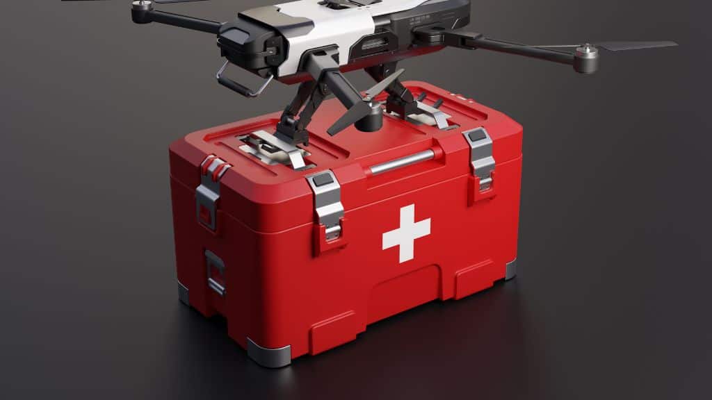 Red emergency kit with a white cross